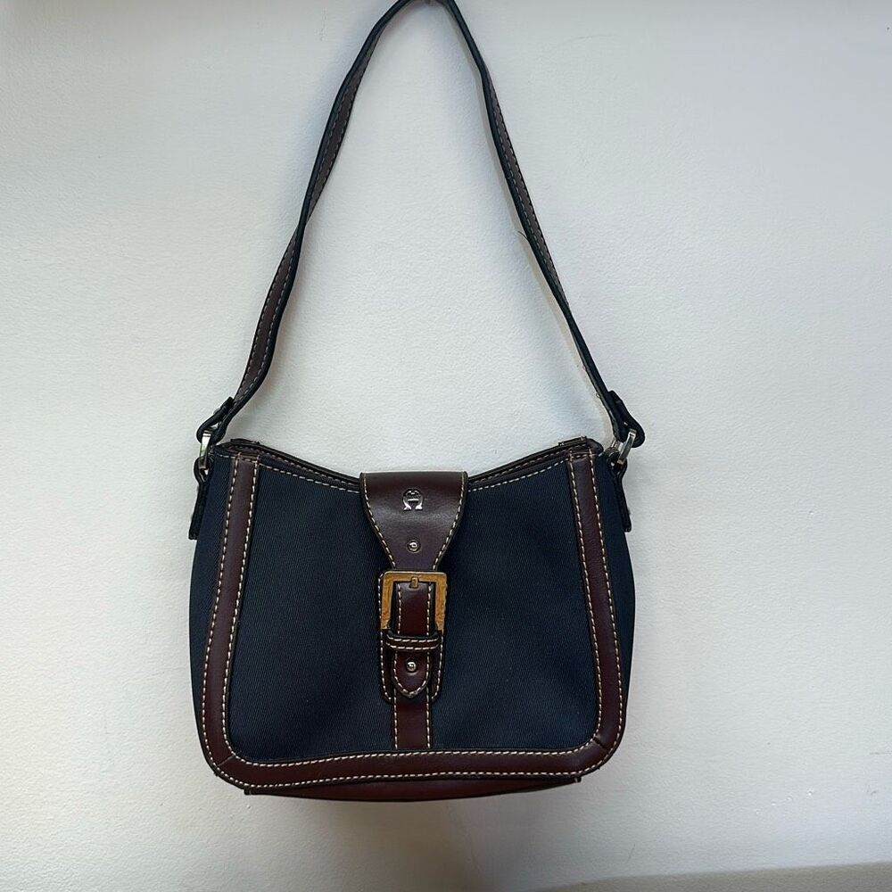 VTG ETIENNE‎ AIGNER Leather and Nylon Handbag Black Brown Small Zip Top